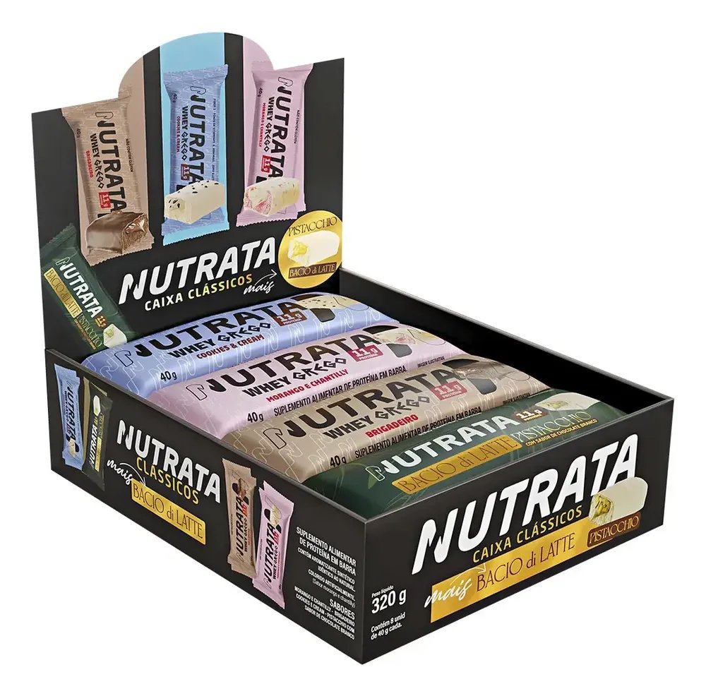 Barra de Proteína Nutrata Bacio Di Latte com Sabor Misto – Pack com 8 Unidades