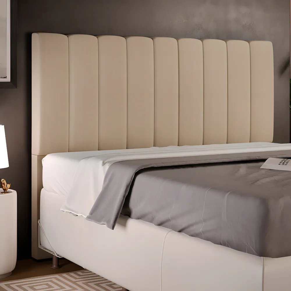 Cabeceira Cama Box Queen 160 Cm Dália W01 Suede Bege