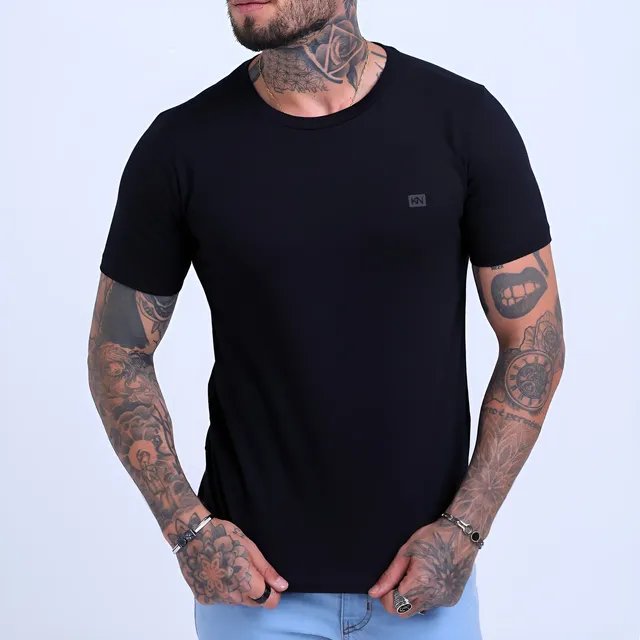 Camiseta Básica Masculina Slim Fit Algodão Lisa Várias Cores