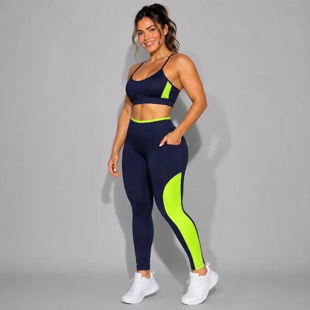 Conjunto Academia Top E Legging Fitness Com Bolsos Laterais