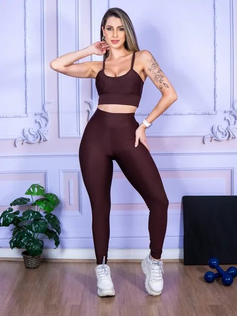 Conjunto Fitness Legging E Top Alça Feminino Roupa Ginástica