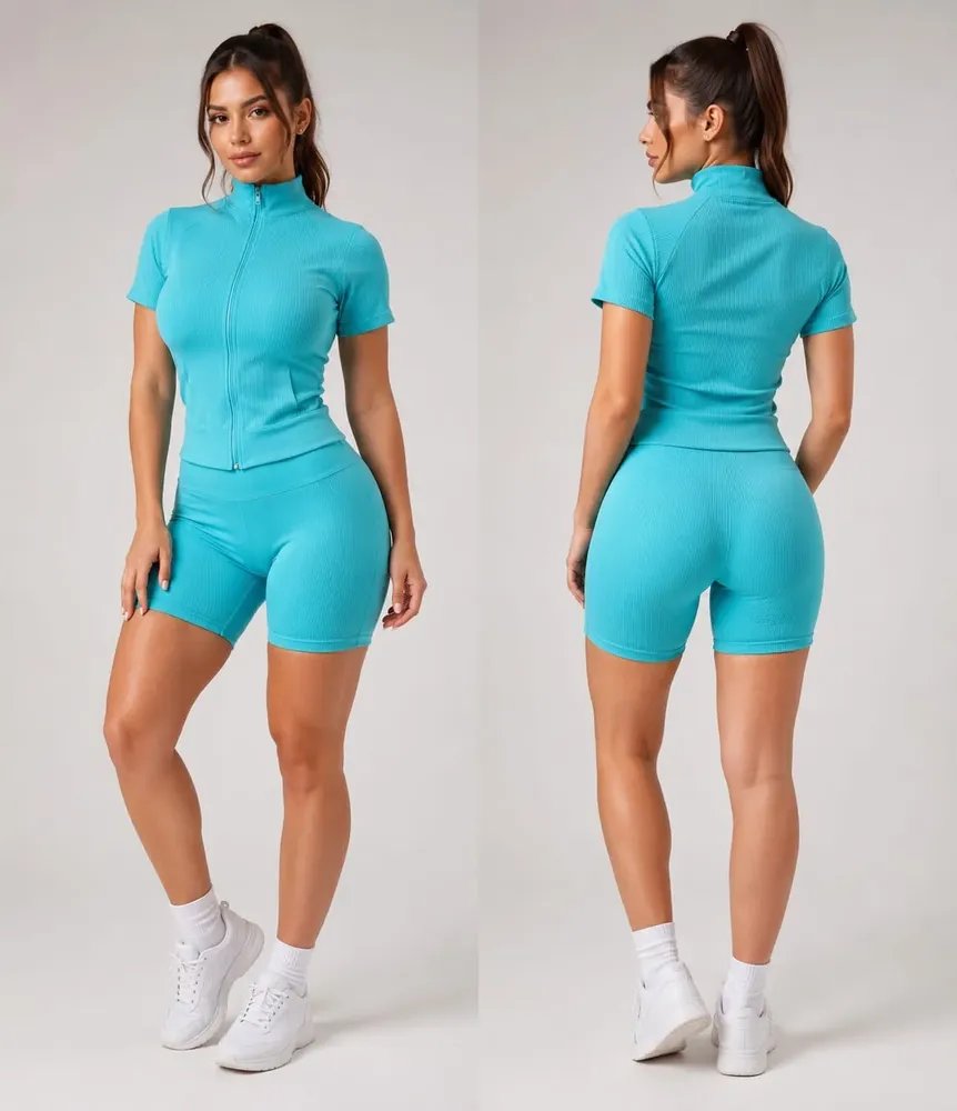 Conjunto Short E Blusa Canelado Premium Casual Academia Sortido G/gg
