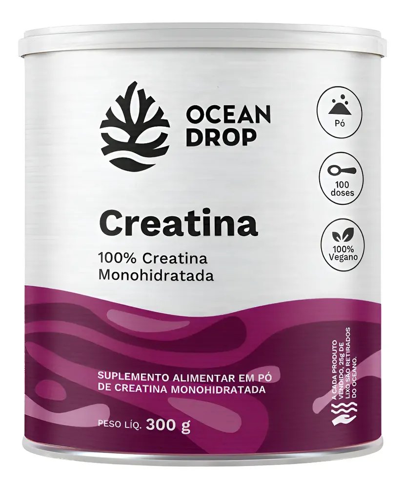 Creatina Monohidratada Ocean Drop Porção 3g Em Pó 100% Pura Creatina 300g | 50 Porções 3g