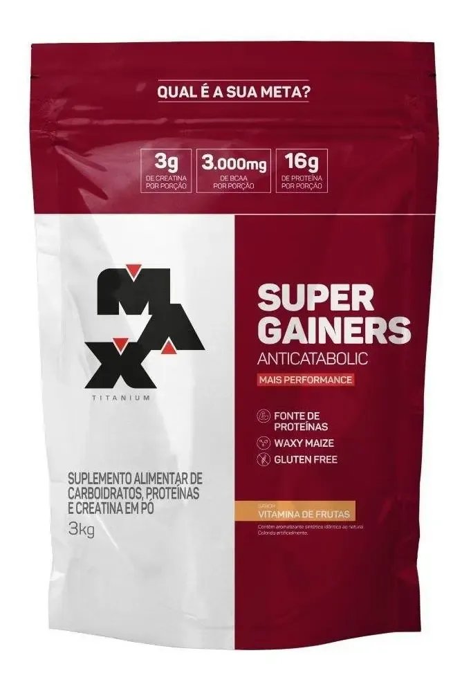 Hipercalórico 3kg Super Gainers Max Titanium Vitamina de Frutas Alto Valor Calórico