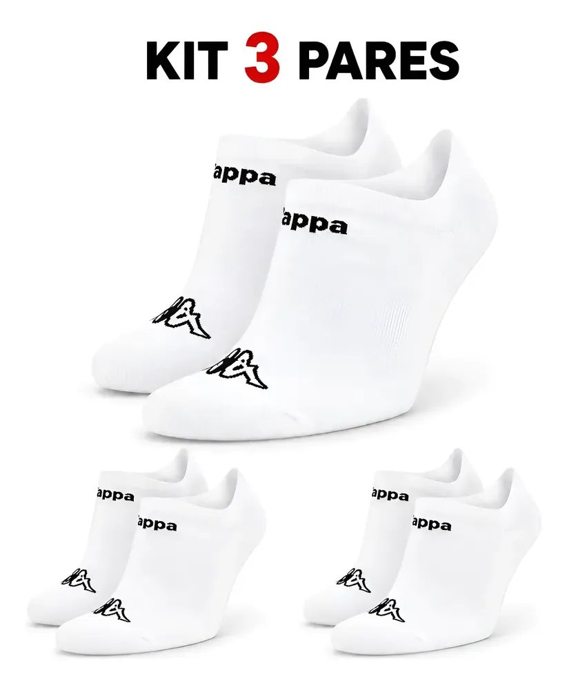 Kit 3 Pares Meias Kappa Sapatilha Soquete Invisível Original Branco 34-38