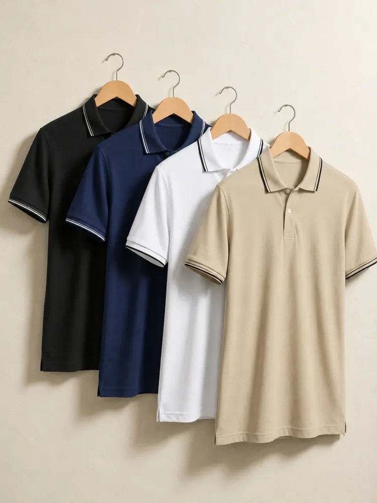 Kit 4 Camisa Gola Polo Piquet Masculina Slim Casual Algodão Multicolorido