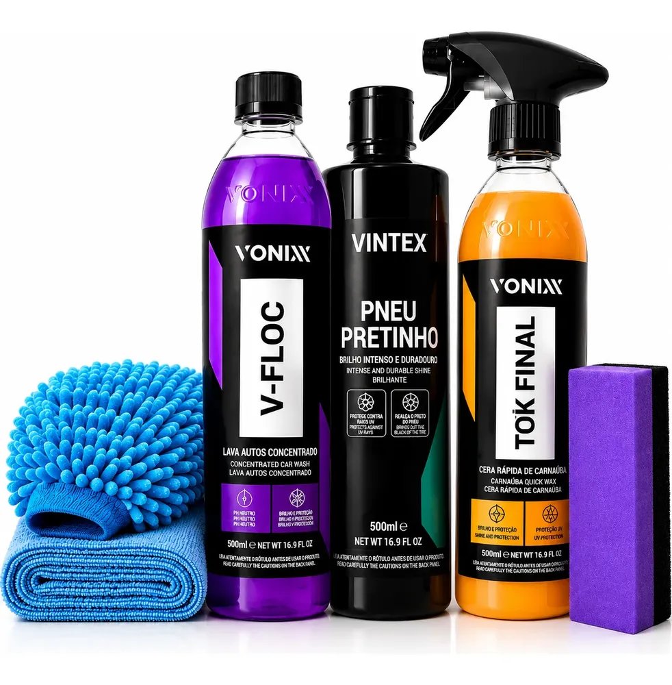 Kit Automotivo Vonixx V-floc Pretinho Cera Tk Final Mgm St