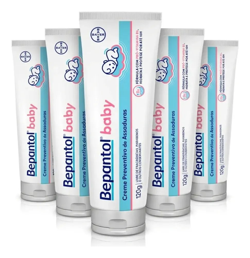 Kit com 5 Cremes Pomada de Assadura Proteção Delicada 120gr Cada– Bepantol