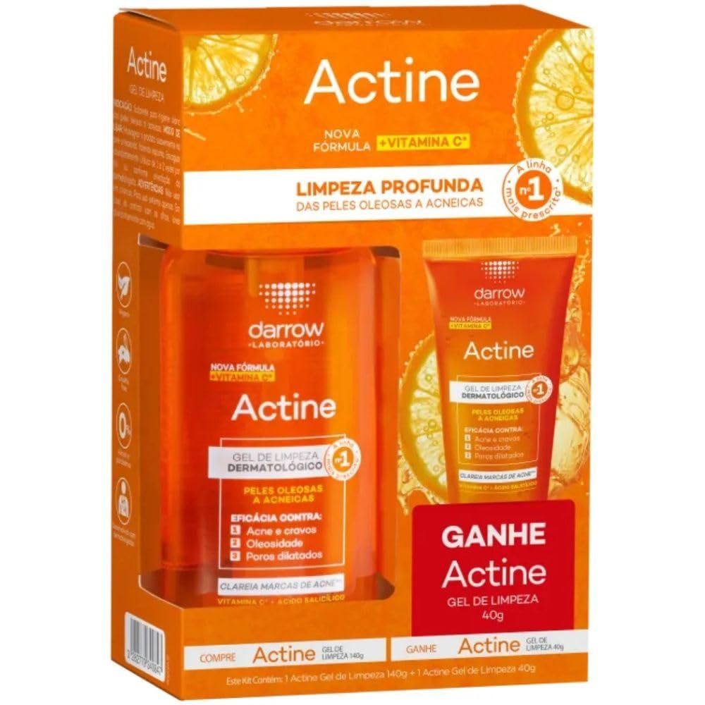 Kit Gel de Limpeza Facial Actine Pele Acneica 140g + 40g