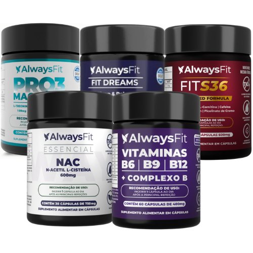 Kit NAC + Pro3Magnésio + Complexo B + FitS36 + FitDreams AlwaysFit - 5 Suplementos - 240 Cápsulas
