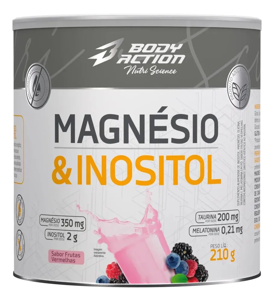 Magnésio E Inositol Taurina Melatonina 210g Bodyaction Nutri Science Sabor Frutas Vermelhas
