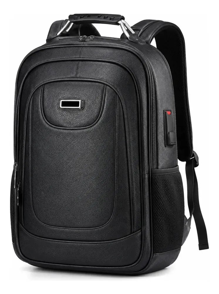 Mochila Notebook 15,6 Couro Sintético Executiva Reforçada Grande Trabalho Viagem Faculdade Masculina Feminina Preta
