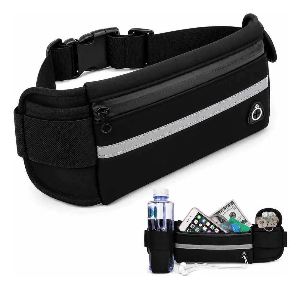 Pochete Esportiva Running Porta Celular E Garrafa Preto Liso