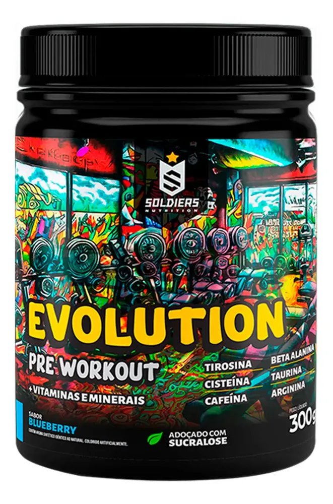 Pré-Treino Evolution Workout 300g Termogênico Sabor Blueberry Soldiers Nutrition Energia Foco Treino