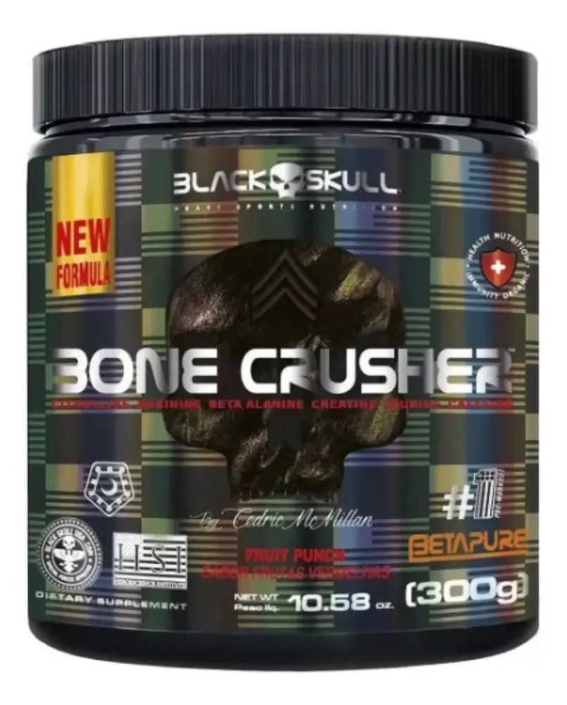 Pre Treino Forte Bone Crusher 300g Black Skull Sabor Fruit Punch