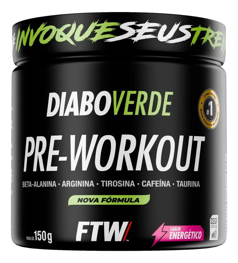 Pré Treino Pre Workout DIABO VERDE Pote 150g Sabor Energético FTW