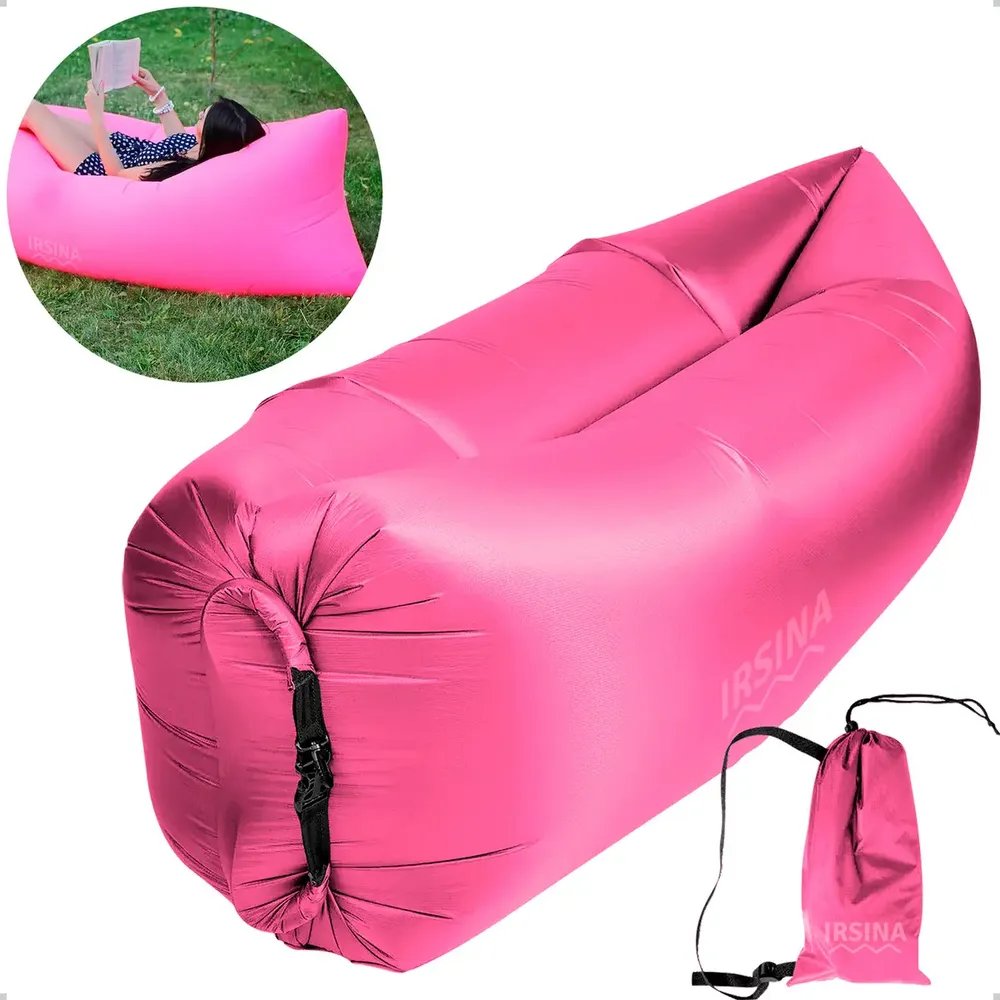 Sofá Inflável Puff Espreguiçadeira Canoa Nylon IRSINA Rosa Camping Praia