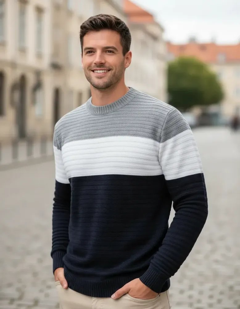 Suéter Masculino Blusa De Frio Lã Tricô Texturizado Premium Prata Casaco Masculino Térmico M