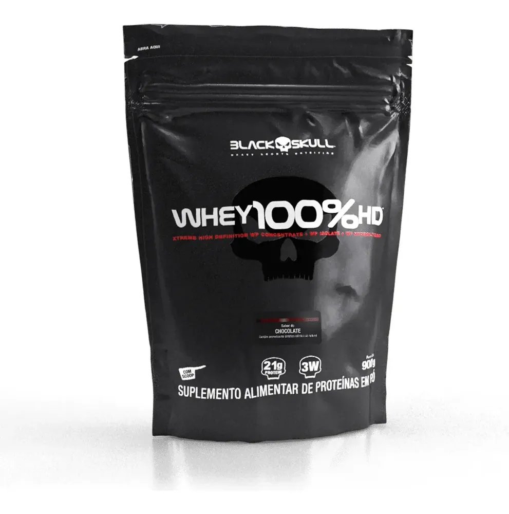 Suplemento em pó Black Skull Whey 100% HD sabor Chocolate 900 g