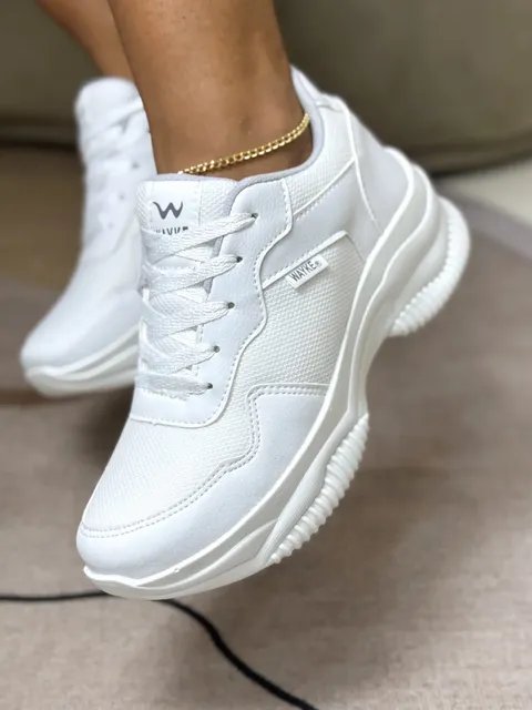 Tênis Branco Feminino Casual Plataforma Lançamento Wayke