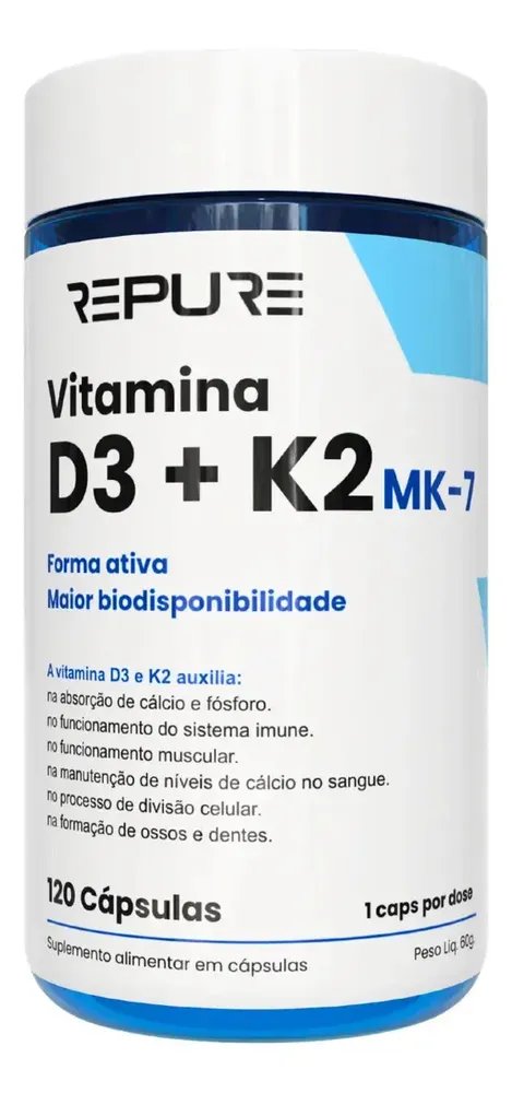 Vitamina D3 K2 Mk7 (2000ui + 149mcg) Premium 120 Cáps Repure Sem Sabor