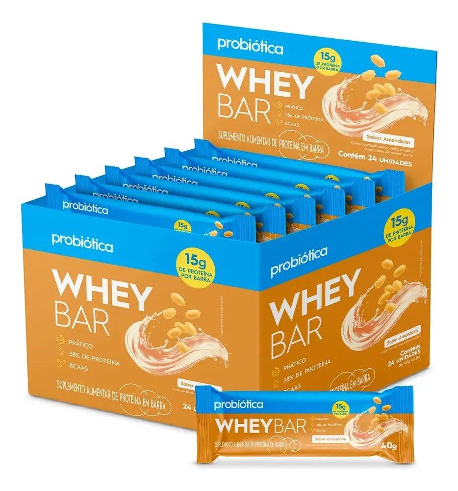 Whey Bar C/ 24 Barras - Probiótica Sabores Amendoim