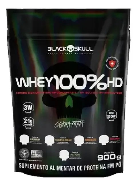 Whey Protein 3w Black Skull 900g Refil 100% Hd Concentrado Sabor Baunilha
