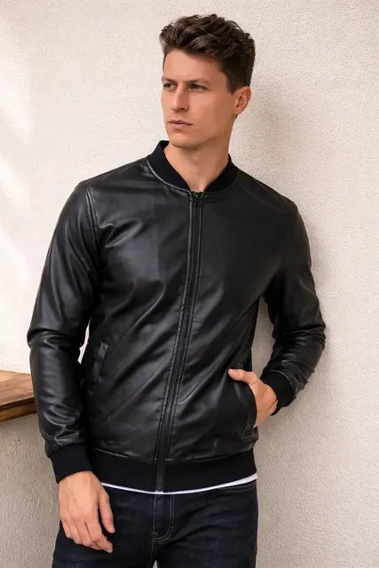 Jaqueta Bomber Courino Masculina Com Zíper E Bolso (P ao GG)