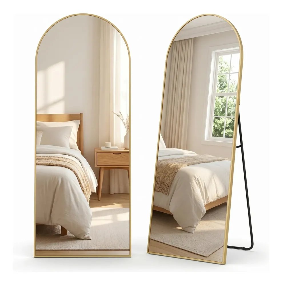 Espelho Oval Base Reta Arco Chão Parede Dourado 150x40cm Dourado