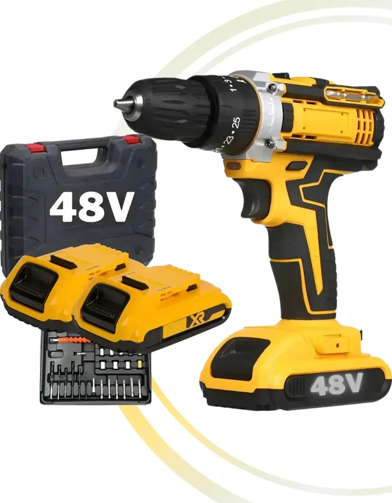 Parafusadeira Furadeira 48v Profissional 2 Baterias Sem Fio Amarelo 127/220v