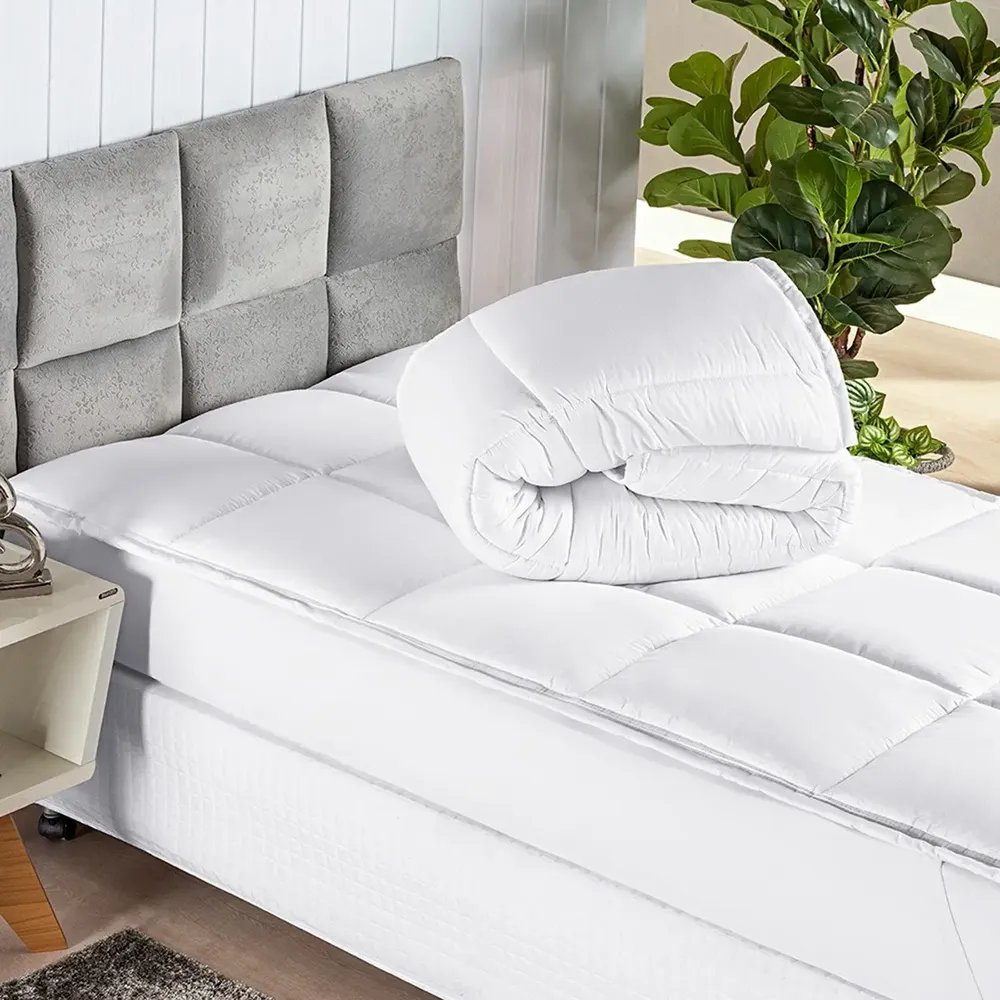 Pillow Top Protetor Colchão Cama Casal 400 Fios Toque Macio Branco Matelado Liso Casal