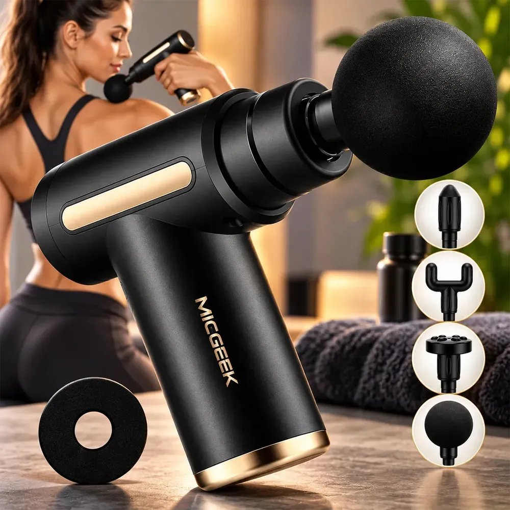 Massageador Pistola Elétrica Profissional Muscular Portátil Aparelho Fisioterapia Corporal, 6 Velocidades 4 Cabeças De Massagem - Micgeek