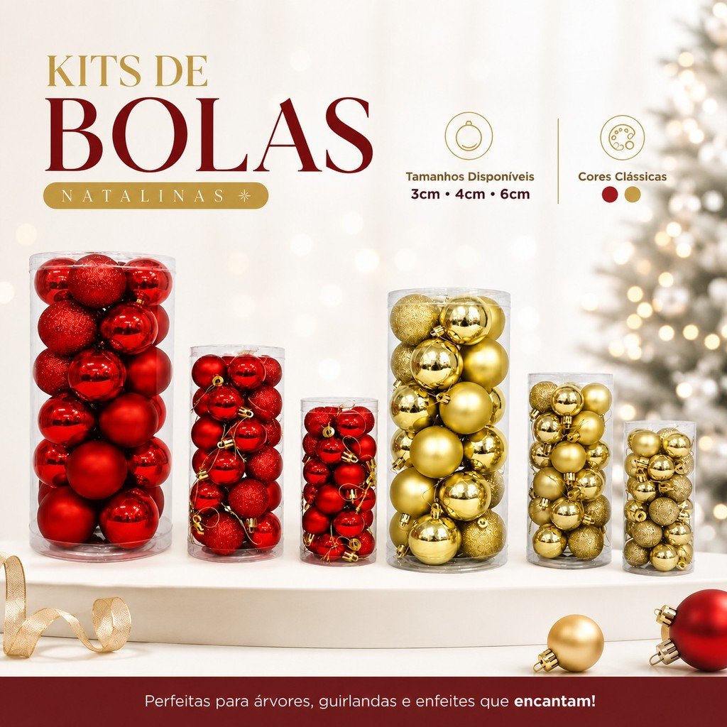 Bola De Natal 3cm/4cm/6cm Kit 24 Peças Lisa Fosca Glitter Enfeite Decoração Árvore