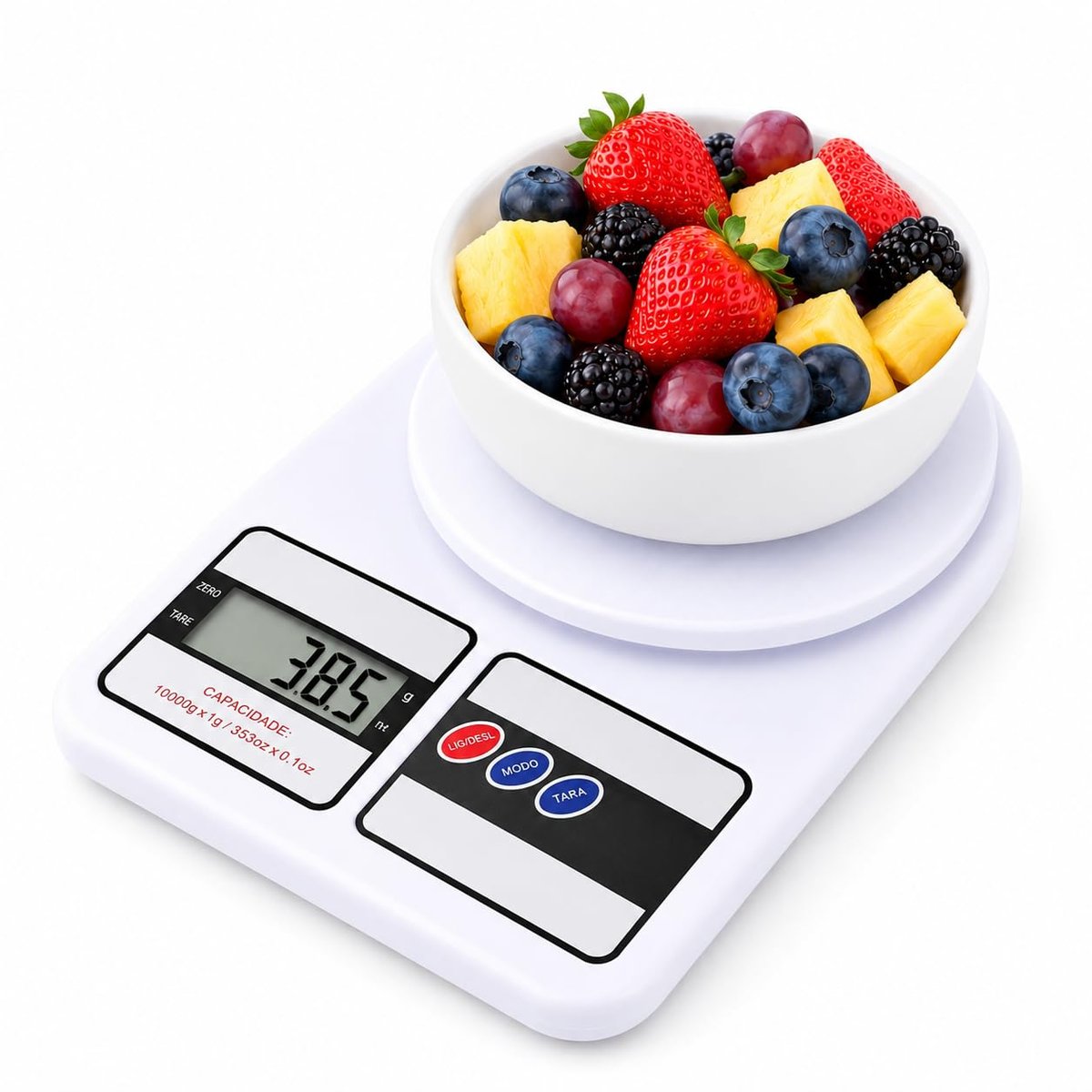 Balança Digital de Cozinha Alta Precisão 10kg x 1g com LCD Grande, Tara Automática, Desligamento Inteligente e Base Antiderrapante para Receitas, Dieta e Confeitaria