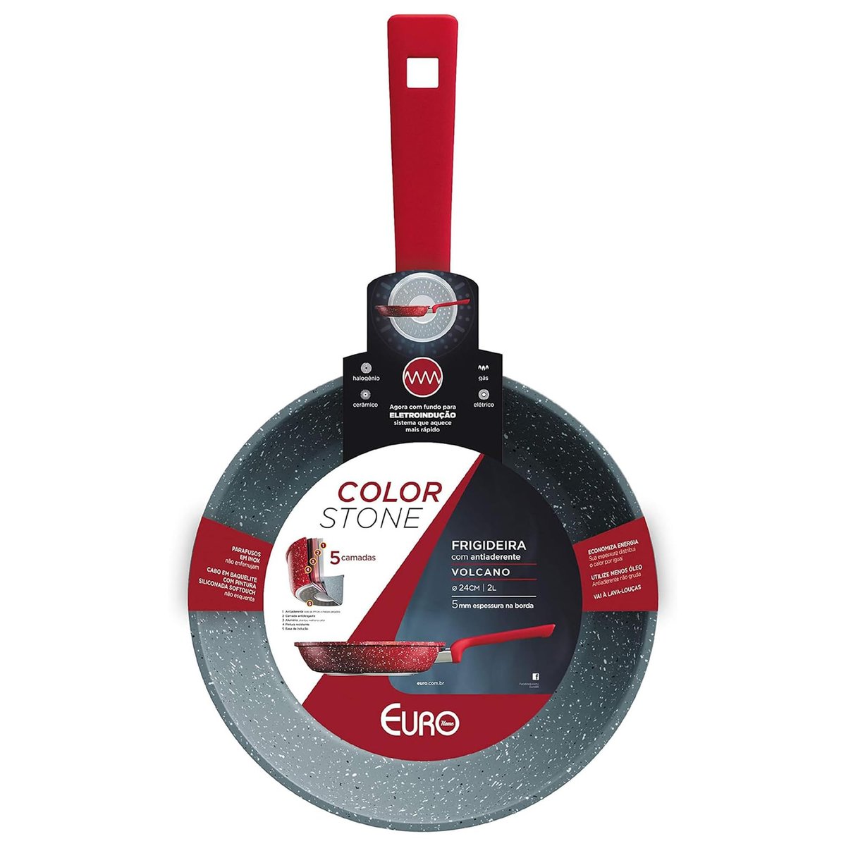Euro Home - Frigideira 24 cm 2 l de Alumínio com Antiaderente Color Stone Volcano - ALU8303-VO
