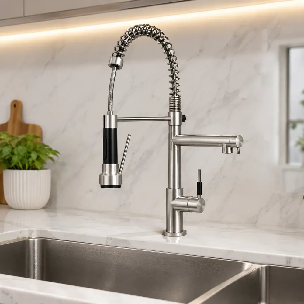 Torneira Gourmet Cozinha Monocomando Inox 304 Ducha Flexível Prateado Escovado