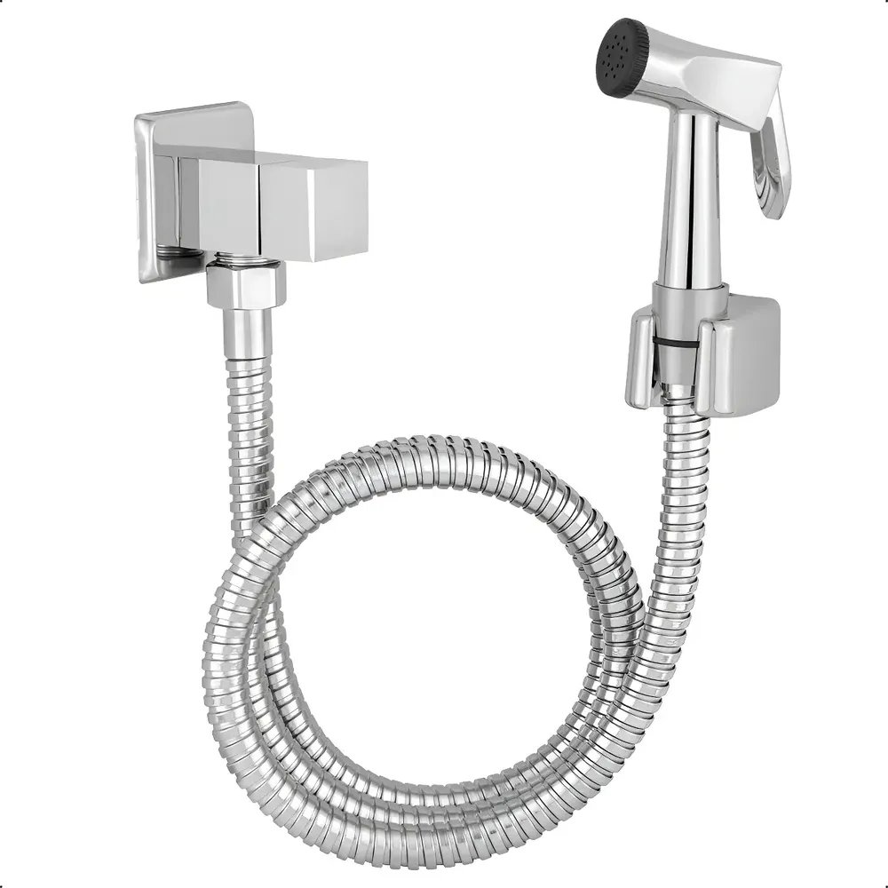 Ducha Higiênica Quadrada Luxo Cromada com Mangueira de 1.2m