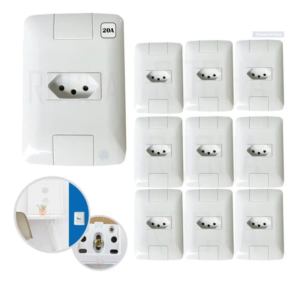 Kit 10 Conjuntos 4x2 1 Tomada 2p+t Tramontina Aria 20a 250v Cor Branco
