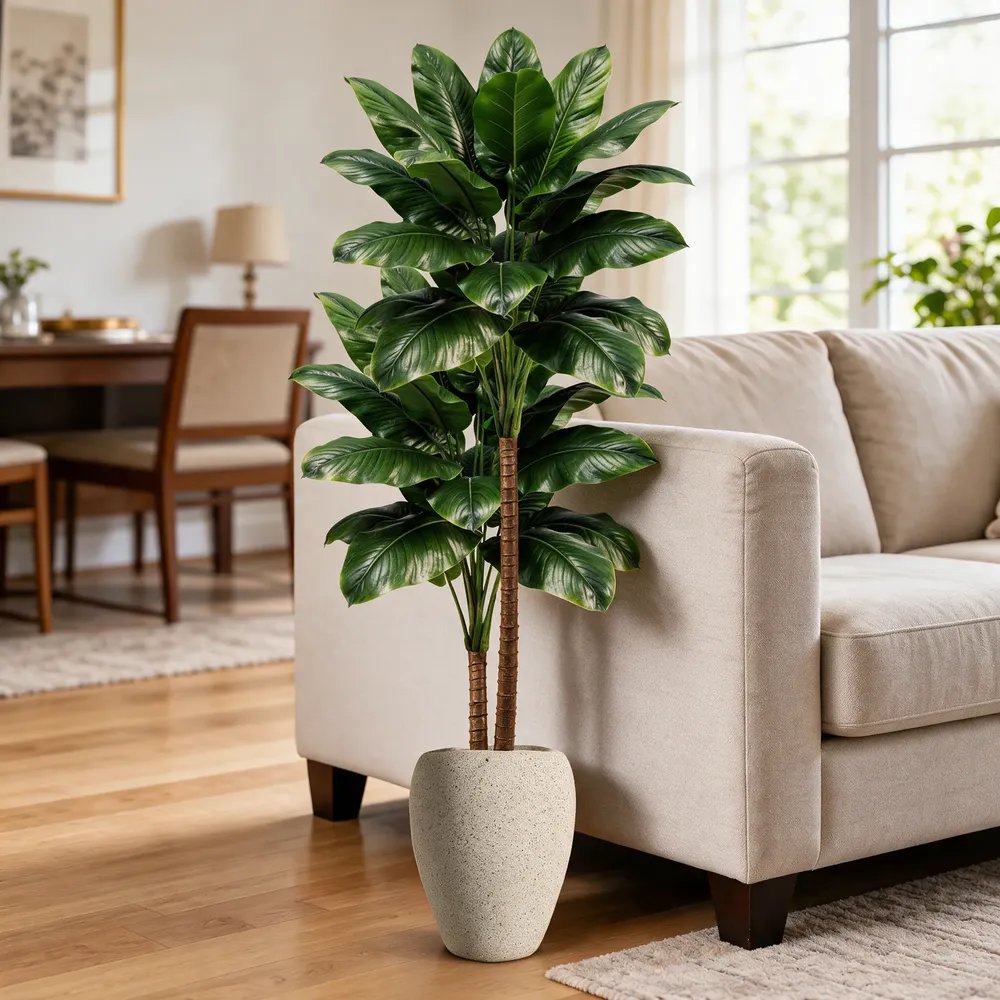 2 Planta Grande Bananeira Artificial 36 Folhagens Decoração Verde-escuro