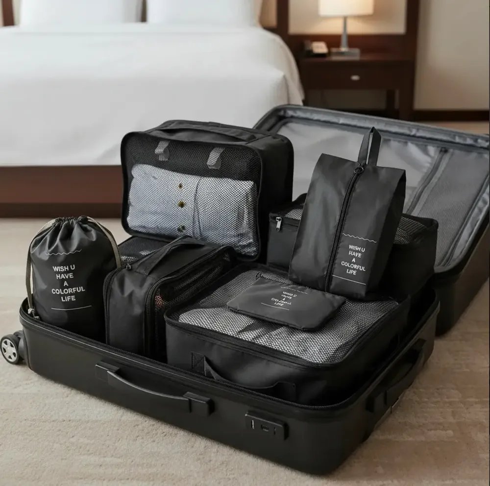 Organizador De Mala Para Viagem Kit 7 Peças Completo Preto