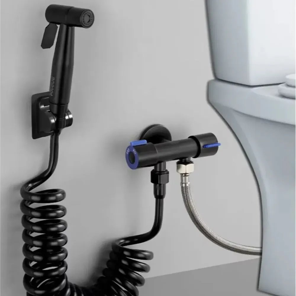 Ducha Kit Higiênica Duas Saídas De 1/2 em aço inox mangueira e pistolinha Cor Preto - Marca Camperluz