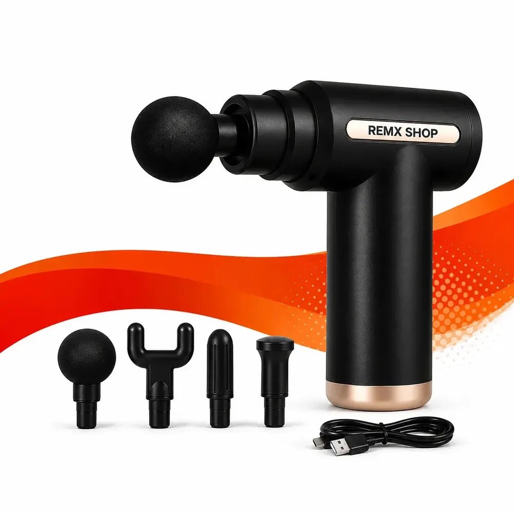 Massageador Pistola Elétrica Profissional Muscular Portátil Aparelho Fisioterapia Liberação Corporal 6 Velocidades 4 Cabeças Recuperação Muscular Alivio Relaxamento - Remx Shop
