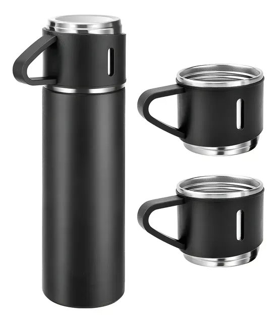 500ml Caneca Kit Garrafa Térmica Vacuum Bottle Inox + 3 Xíca