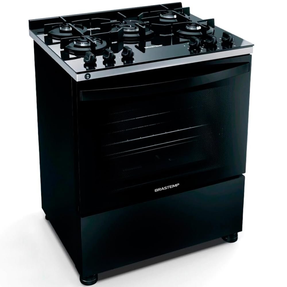 Fogão 5 Bocas de Piso Brastemp Mesa de Vidro Bivolt Preto BFS5VCE
