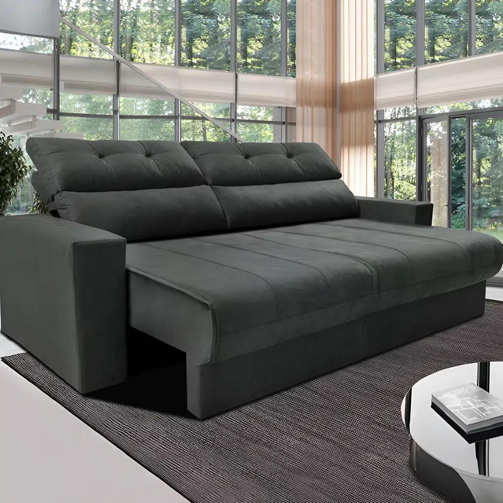 Sofá 3 Lugares Clean Retrátil Reclinável Cama Inbox 1,70m Velusoft Cinza