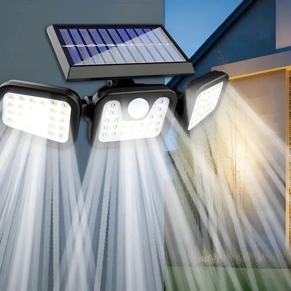 Refletor Solar Led 3 Cabeças Ajustavel Sensor Movimento 50w Branco 1pcs