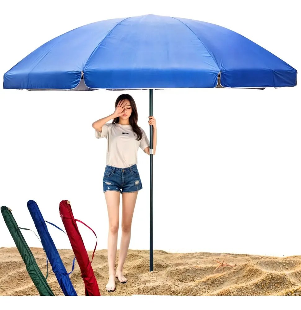 Guarda Sol Gigante 2,40m Uv Praia Piscina Respirável Verão Azul Liso