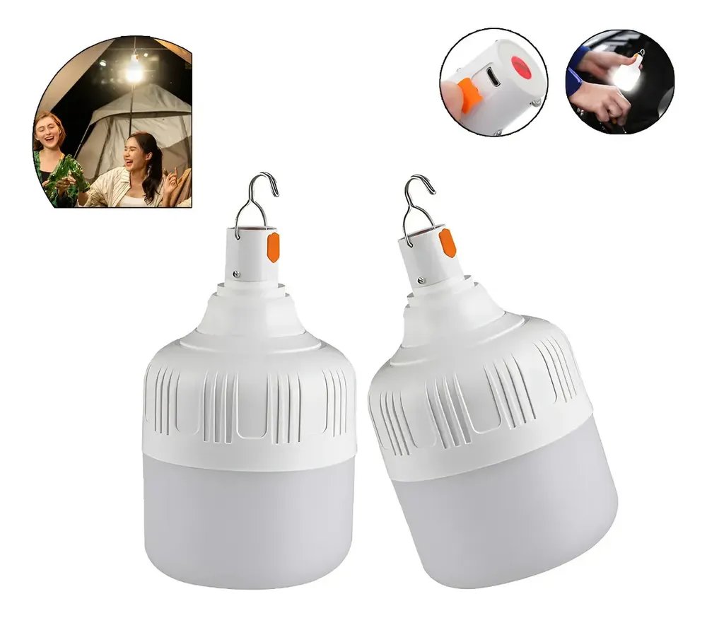 Kit 2 Lampião Led Camping Potente Recarregável Barraca Usb Branco 127/220v