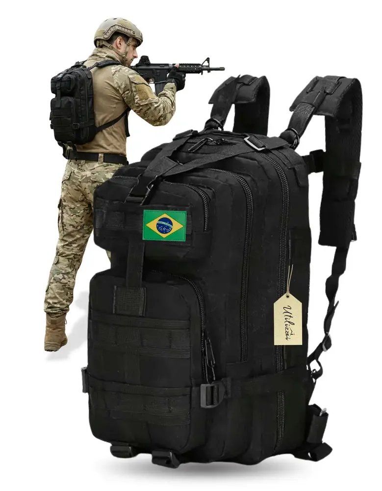 Mochila Militar Bolsa Tática Resistente 30 Litros Super Reforçada Impermeável Bandeira Brasil Brinde Utilizzei