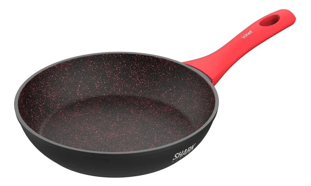Panela Polishop Ichef Home Sauté Petit Shark Series 20 Cm Preto Com Interior Salpicado Vermelho E Cabo Vermelho